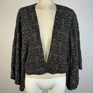 Ecote Black and White Patterned Lace Trim Open Cardigan Women's S NWT
